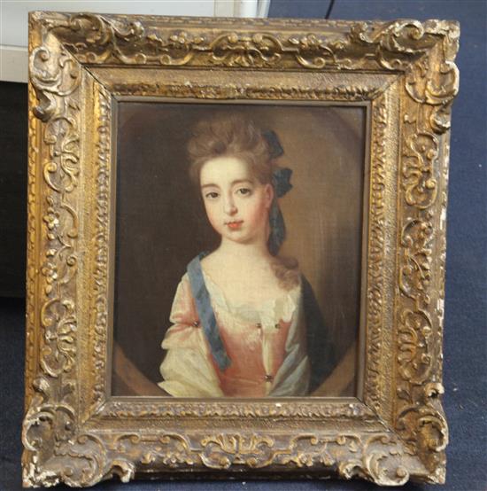 18th century English School Portrait of Mrs Myrrill Horner, daughter of Colonel George Horner of Mells 13 x 11.5in.